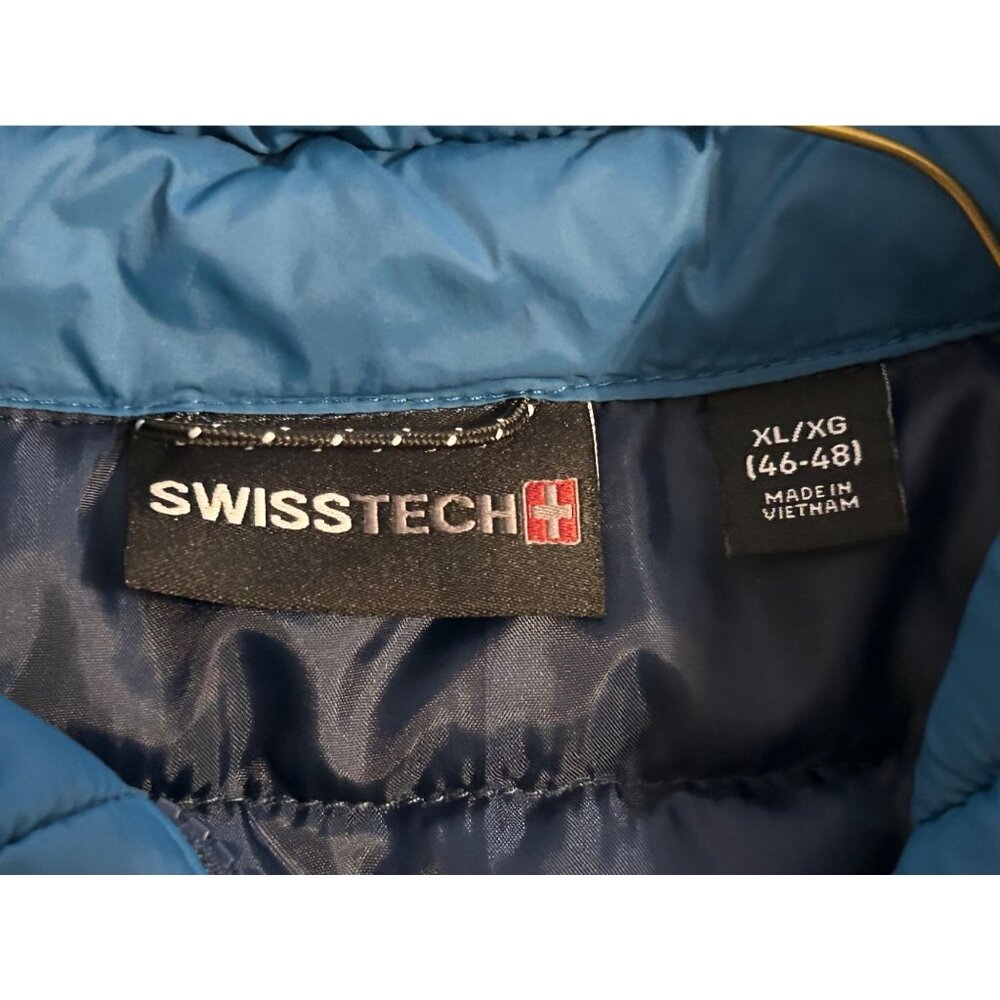 Swiss Tech Mens Blue Green Puffer Vest XL 46-48 Lightweight Full Zip Layering - Picture 3 of 5